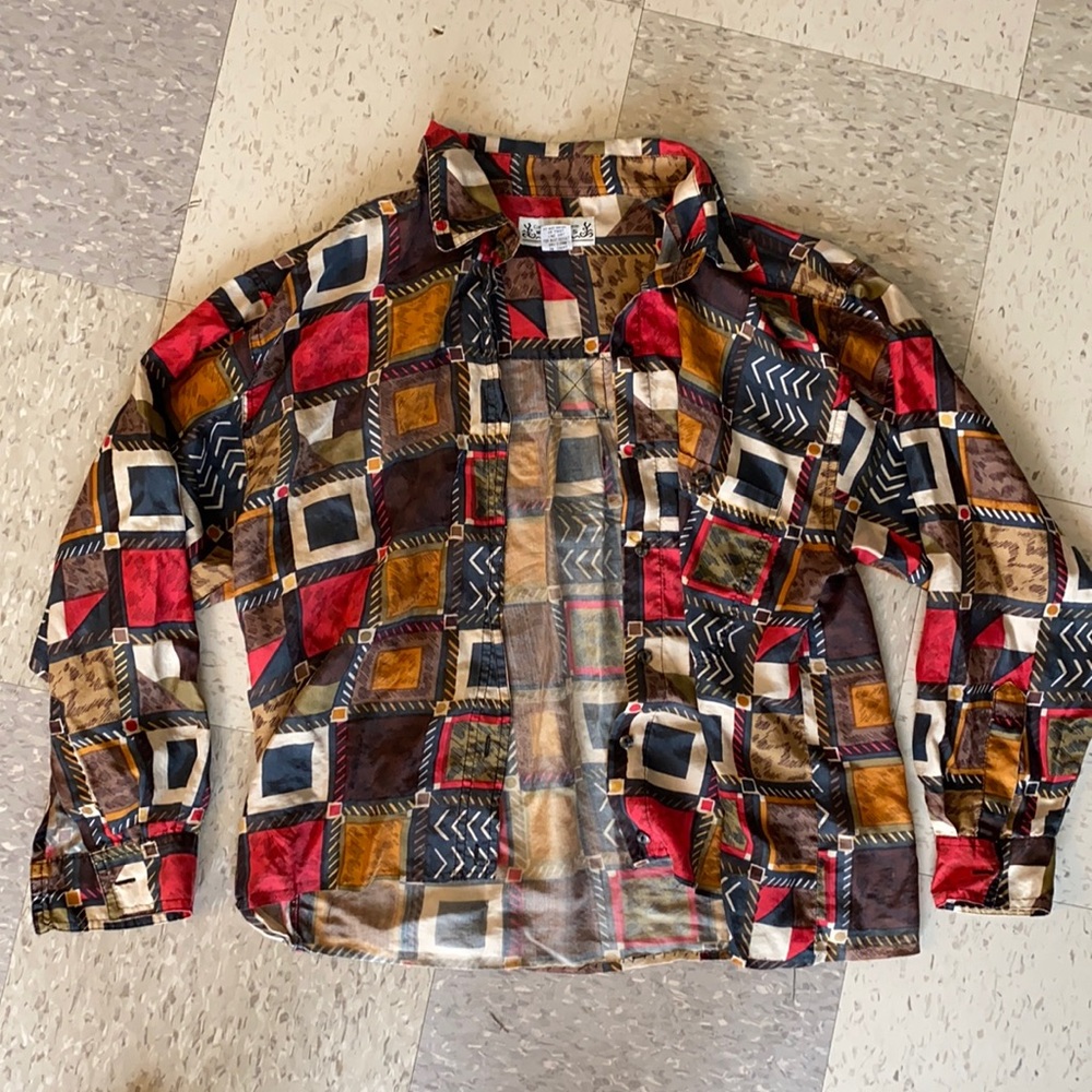 Vintage Brown Patterned Silk Button-up